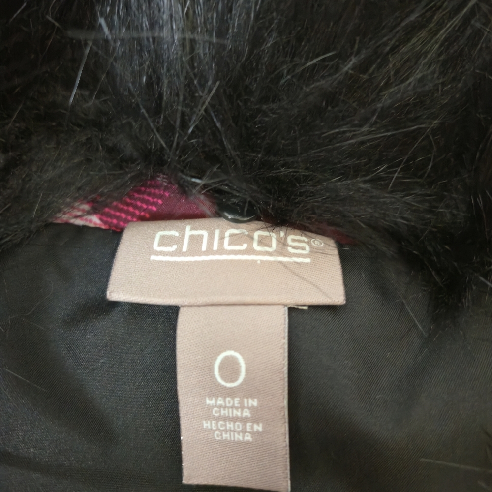 Chico's Red and Pink Vest with Removable Black Faux Fur Collar - Picture 2 of 10